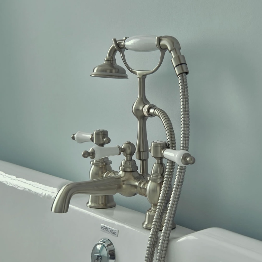 Heritage Glastonbury Brushed Nickel Bath Shower Mixer - Lifestyle